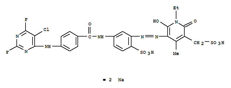3-PYRIDINEMETHANESULFONIC ACID 5-[[5-[[4-[(5-CHLORO-2,6-DIFLUORO-PYRIMIDIN-4-YL)AMINO]BENZOYL]AMINO]-2-SULFOPHENYL]AZO]-1-ETHYL-1,2-DIHYDRO-6-HYDROXY-4-METHYL-2-OXO-,DISODIUM SALT