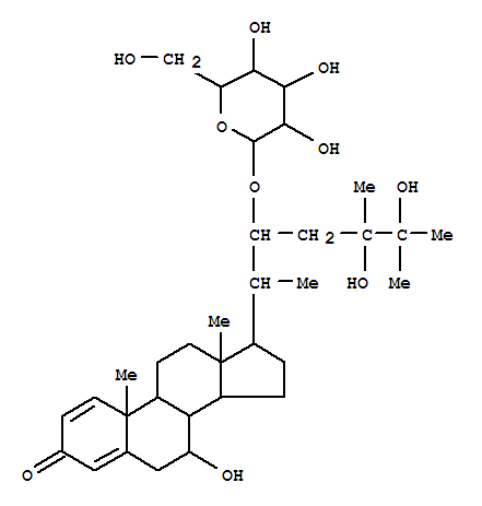 Molecular Structure of 157744-24-6 (Ergosta-1,4-dien-3-one,22-(b-D-glucopyranosyloxy)-7,24,25-trihydroxy-,(7a,22R)- (9CI))