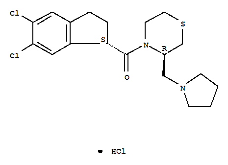 3-(1-PYRROLIDINYLMETHYL)-4-(5,6-DICHLORO-1-INDANCARBONYL)-TETRAHYDRO-1,4-THIAZINE HCL