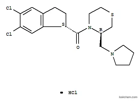 Molecular Structure of 157824-23-2 ([(1S)-5,6-dichloro-2,3-dihydro-1H-inden-1-yl][(3R)-3-(pyrrolidin-1-ylmethyl)thiomorpholin-4-yl]methanone hydrochloride (1:1))
