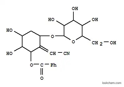 Molecular Structure of 158022-45-8 (Acetonitrile,[(2S,3S,4S,6R)-2-(benzoyloxy)-6-(b-D-glucopyranosyloxy)-3,4-dihydroxycyclohexylidene]-, (2E)- (9CI))