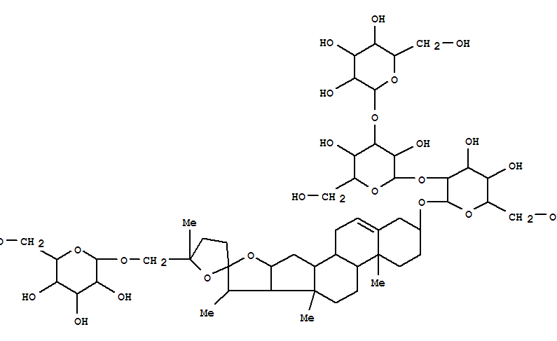 Molecular Structure of 158511-50-3 (b-D-Glucopyranoside, (3b,22a,25S)-22,25-epoxy-26-(b-D-glucopyranosyloxy)furost-5-en-3-yl O-b-D-glucopyranosyl-(1®3)-O-b-D-glucopyranosyl-(1®2)- (9CI))