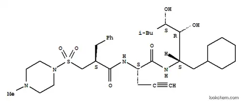 Molecular Structure of 159005-44-4 (Benzenepropanamide,N-[(1S)-1-[[[(1S,2R,3S)-1-(cyclohexylmethyl)-2,3-dihydroxy-5-methylhexyl]amino]carbonyl]-3-butyn-1-yl]-a-[[(4-methyl-1-piperazinyl)sulfonyl]methyl]-,(aS)-)