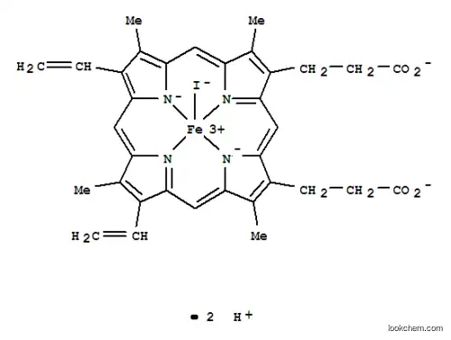 Molecular Structure of 15929-13-2 (Ferrate(2-),[7,12-diethenyl-3,8,13,17-tetramethyl-21H,23H-porphine-2,18-dipropanoato(4-)-kN21,kN22,kN23,kN24]iodo-, dihydrogen, (SP-5-13)-(9CI))