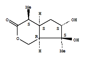 Molecular Structure of 159516-44-6 (Cyclopenta[c]pyran-3(1H)-one,hexahydro-6,7-dihydroxy-4,7-dimethyl-, (4S,4aS,6S,7S,7aR)-)