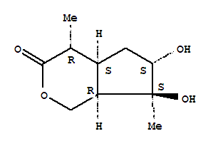 Molecular Structure of 159516-45-7 (Cyclopenta[c]pyran-3(1H)-one,hexahydro-6,7-dihydroxy-4,7-dimethyl-, (4R,4aS,6S,7S,7aR)-)