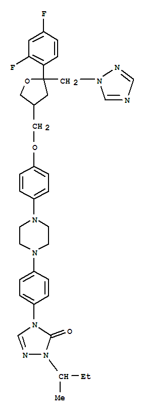 Molecular Structure of 159811-29-7 (Pentitol,2,5-anhydro-1,3,4-trideoxy-2-C-(2,4-difluorophenyl)-4-[[4-[4-[4-[1,5-dihydro-1-(1-methylpropyl)-5-oxo-4H-1,2,4-triazol-4-yl]phenyl]-1-piperazinyl]phenoxy]methyl]-1-(1H-1,2,4-triazol-1-yl)-(9CI))