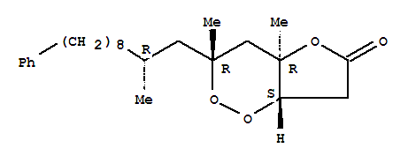 Molecular Structure of 159985-01-0 (Furo[3,2-c]-1,2-dioxin-6(3H)-one,tetrahydro-3,4a-dimethyl-3-[(2R)-2-methyl-10-phenyldecyl]-, (3R,4aR,7aS)-)