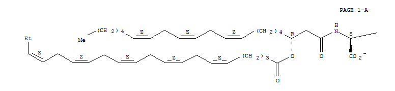 Molecular Structure of 160041-37-2 (1-Butanaminium,4-carboxy-N,N,N-trimethyl-4-[[(3R,8Z,11Z,14Z)-1-oxo-3-[[(5Z,8Z,11Z,14Z,17Z)-1-oxo-5,8,11,14,17-eicosapentaen-1-yl]oxy]-8,11,14-eicosatrien-1-yl]amino]-,inner salt, (4S)-)