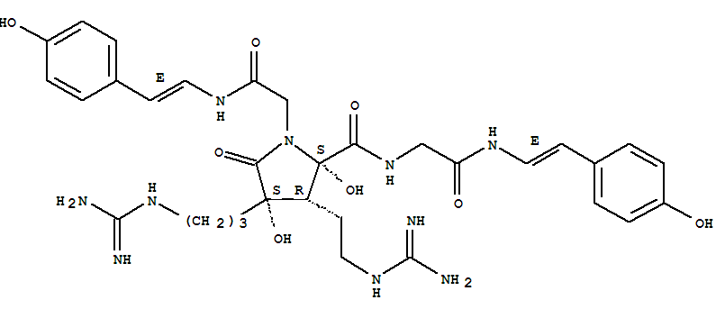 Molecular Structure of 160072-38-8 (Glycinamide, (2a,3a,4a)-3-[2-[(aminoiminomethyl)amino]ethyl]-4-[3-[(aminoiminomethyl)amino]propyl]-2,4-dihydroxy-1-[2-[[(1E)-2-(4-hydroxyphenyl)ethenyl]amino]-2-oxoethyl]-5-oxoprolyl-N-[(1E)-2-(4-hydroxyphenyl)ethenyl]-(9CI))