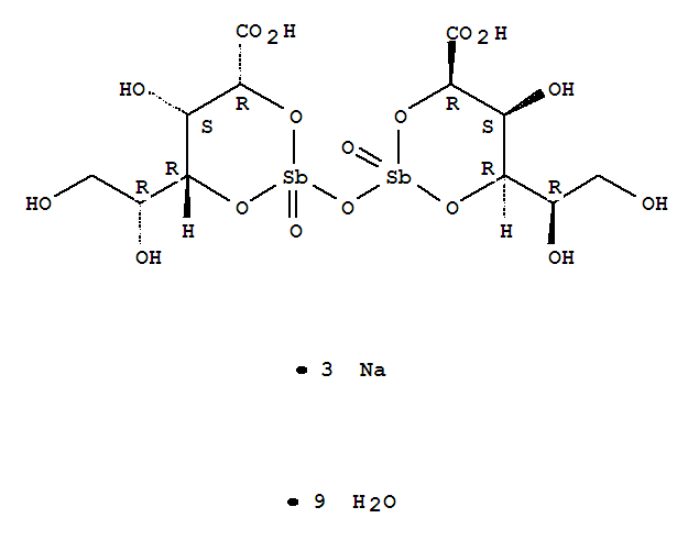 D-Gluconic acid,2,4:2',4'-O-(oxydistibylidyne)bis-, sodium salt, hydrate (1:3:9)