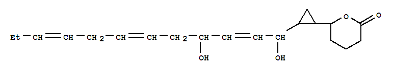 Molecular Structure of 160523-29-5 (2H-Pyran-2-one,6-[(1S,2S)-2-[(1S,2E,4S,6Z,9Z)-1,4-dihydroxy-2,6,9-dodecatrien-1-yl]cyclopropyl]tetrahydro-,(6R)-)