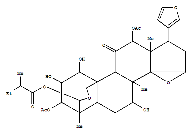 Molecular Structure of 160955-44-2 (24-Norchola-20,22-diene-4-carboxaldehyde,3,12-bis(acetyloxy)-14,15:21,23-diepoxy-1,2,7,19-tetrahydroxy-4,8-dimethyl-11-oxo-,cyclic 4,19-(2-methyl-1-oxobutyl acetal), (1a,2a,3a,4b,5a,7a,12a,13a,14b,15b,17a)- (9CI))