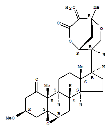 Molecular Structure of 160955-52-2 (Ergost-25(27)-en-26-oic acid,5,6:21,24-diepoxy-22-hydroxy-3-methoxy-1-oxo-, d-lactone, (3b,5b,6b,22R)- (9CI))