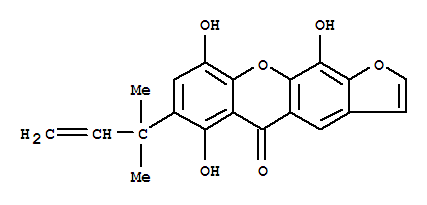 Molecular Structure of 161099-39-4 (5H-Furo[3,2-b]xanthen-5-one,7-(1,1-dimethyl-2-propen-1-yl)-6,9,11-trihydroxy-)