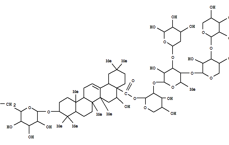 Molecular Structure of 161099-46-3 (Olean-12-en-28-oicacid, 3-(b-D-glucopyranosyloxy)-16-hydroxy-,O-a-L-arabinopyranosyl-(1®3)-O-[O-b-D-xylopyranosyl-(1®3)-b-D-xylopyranosyl-(1®4)]-O-6-deoxy-a-L-mannopyranosyl-(1®2)-a-L-arabinopyranosyl ester, (3b,16a)- (9CI))