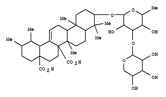 Molecular Structure of 161161-63-3 (Urs-12-ene-27,28-dioicacid, 3-[(6-deoxy-3-O-b-D-xylopyranosyl-a-L-mannopyranosyl)oxy]-, (3b)- (9CI))