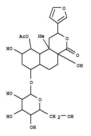 Molecular Structure of 161161-70-2 (4H-Naphtho[2,1-c]pyran-4-one,10-(acetyloxy)-2-(3-furanyl)-7-(b-D-glucopyranosyloxy)dodecahydro-4a,9-dihydroxy-10b-methyl-,(2S,4aS,6aS,7R,9S,10R,10aR,10bS)- (9CI))