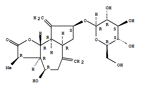 Molecular Structure of 161168-02-1 (Azuleno[4,5-b]furan-2(3H)-one,8-(b-D-glucopyranosyloxy)decahydro-4-hydroxy-3-methyl-6,9-bis(methylene)-,(3R,3aR,4R,6aR,8S,9aR,9bR)-)
