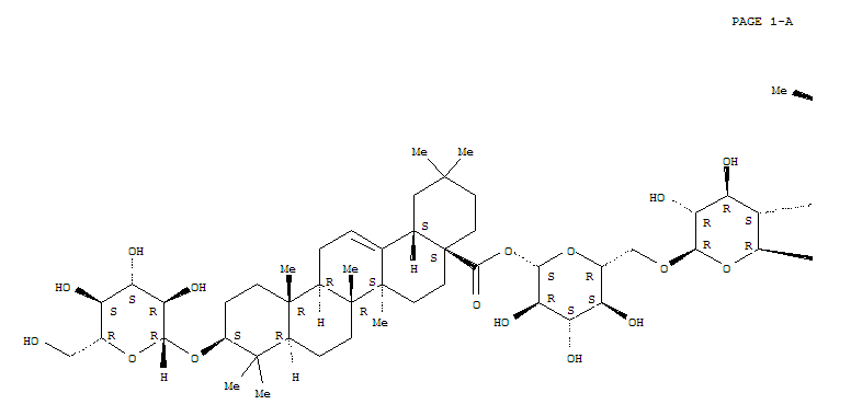 Molecular Structure of 161400-71-1 (Olean-12-en-28-oicacid, 3-(b-D-glucopyranosyloxy)-,O-6-deoxy-a-L-mannopyranosyl-(1®4)-O-b-D-glucopyranosyl-(1®6)-b-D-glucopyranosyl ester, (3b)- (9CI))