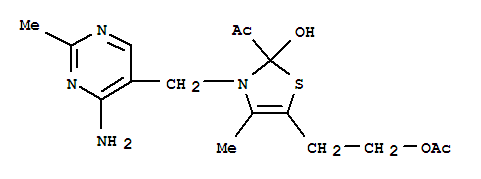 Molecular Structure of 16174-60-0 (Ethanone,1-[5-[2-(acetyloxy)ethyl]-3-[(4-amino-2-methyl-5-pyrimidinyl)methyl]-2,3-dihydro-2-hydroxy-4-methyl-2-thiazolyl]-)