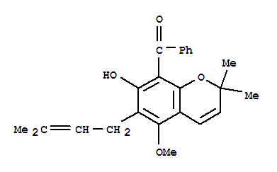 Molecular Structure of 161748-43-2 (Methanone,[7-hydroxy-5-methoxy-2,2-dimethyl-6-(3-methyl-2-buten-1-yl)-2H-1-benzopyran-8-yl]phenyl-)