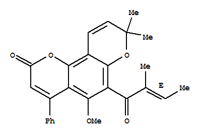 Molecular Structure of 161753-48-6 (2H,8H-Benzo[1,2-b:3,4-b']dipyran-2-one,5-methoxy-8,8-dimethyl-6-[(2E)-2-methyl-1-oxo-2-butenyl]-4-phenyl- (9CI))