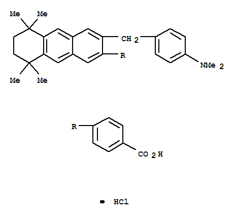 Molecular Structure of 161776-85-8 (Benzoic acid,4-[3-[[4-(dimethylamino)phenyl]methyl]-5,6,7,8-tetrahydro-5,5,8,8-tetramethyl-2-anthracenyl]-,hydrochloride (1:1))