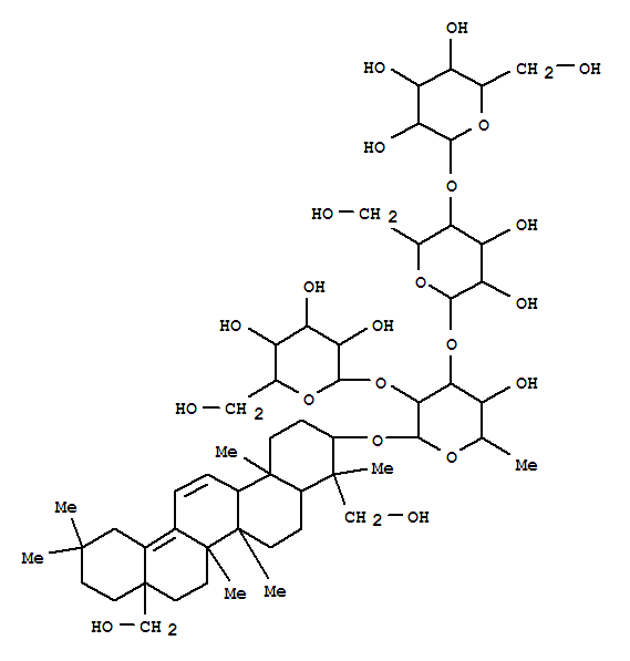 Molecular Structure of 161842-82-6 (b-D-Galactopyranoside, (3b,4a)-23,28-trihydroxyoleana-11,13(18)-dien-3-yl O-b-D-glucopyranosyl-(1®2)-O-[O-b-D-glucopyranosyl-(1®4)-b-D-glucopyranosyl-(1®3)]-6-deoxy- (9CI))