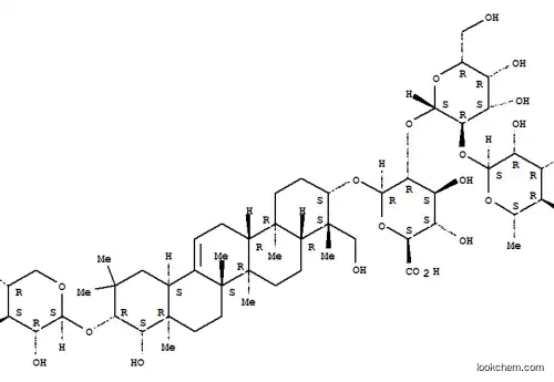 Molecular Structure of 162558-95-4 (b-D-Glucopyranosiduronic acid, (3b,4b,21b,22b)-22,23-dihydroxy-21-(b-D-xylopyranosyloxy)olean-12-en-3-ylO-6-deoxy-a-L-mannopyranosyl-(1®2)-O-b-D-galactopyranosyl-(1®2)- (9CI))