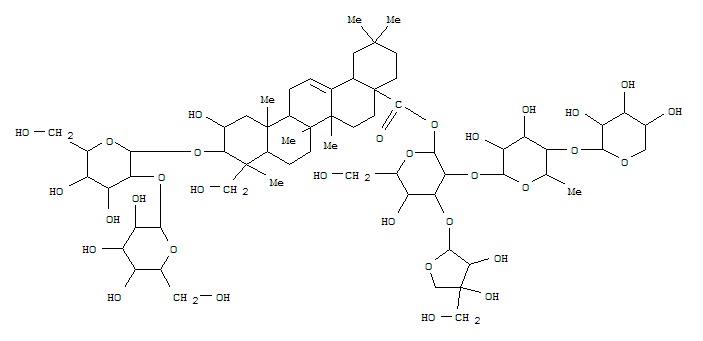 Molecular Structure of 162857-77-4 (Olean-12-en-28-oicacid, 3-[(2-O-b-D-glucopyranosyl-b-D-glucopyranosyl)oxy]-2,23-dihydroxy-,O-D-apio-b-D-furanosyl-(1®3)-O-[O-b-D-xylopyranosyl-(1®4)-6-deoxy-a-L-mannopyranosyl-(1®2)]-b-D-glucopyranosyl ester, (2b,3b,4a)- (9CI))