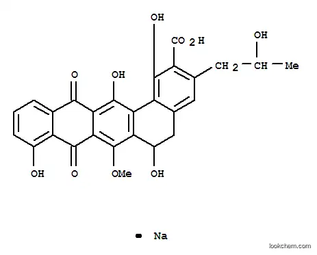 Molecular Structure of 162990-71-8 (Benzo[a]naphthacene-2-carboxylicacid,5,6,8,13-tetrahydro-1,6,9,14-tetrahydroxy-3-(2-hydroxypropyl)-7-methoxy-8,13-dioxo-,sodium salt (1:1))