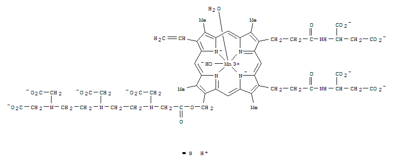 Molecular Structure of 163133-85-5 (Manganate(8-),aqua[[N,N'-[[7-[12-carboxy-5,8,11-tris(carboxymethyl)-3-oxo-2-oxa-5,8,11-triazadodec-1-yl]-12-ethenyl-3,8,13,17-tetramethyl-21H,23H-porphine-2,18-diyl-kN21,kN22,kN23,kN24]bis(1-oxo-3,1-propanediyl)]bis[L-aspartato]](10-)]hydroxy-,octahydrogen, (OC-6-24)- (9CI))
