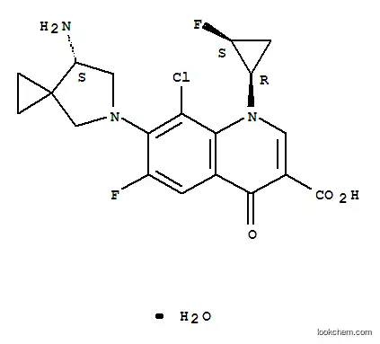 Molecular Structure of 163253-37-0 (3-Quinolinecarboxylic acid, 7-[(7S)-7-aMino-5-azaspiro[2.4]hept-5-yl]-8-chloro-6-fluoro-1-[(1R,2S)-2-fluorocyclopropyl]-1,4-dihydro-4-oxo-, hydrate)