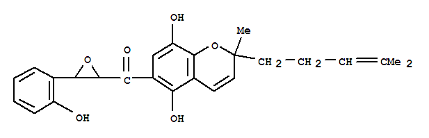 Molecular Structure of 163565-78-4 (Methanone,[5,8-dihydroxy-2-methyl-2-(4-methyl-3-pentenyl)-2H-1-benzopyran-6-yl][3-(2-hydroxyphenyl)oxiranyl]-(9CI))