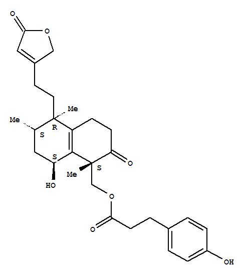 Molecular Structure of 164124-37-2 (Benzenepropanoic acid,4-hydroxy-,[(1S,5R,6S,8S)-5-[2-(2,5-dihydro-5-oxo-3-furanyl)ethyl]-1,2,3,4,5,6,7,8-octahydro-8-hydroxy-1,5,6-trimethyl-2-oxo-1-naphthalenyl]methylester)