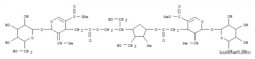 Molecular Structure of 164178-20-5 (2H-Pyran-4-acetic acid,3-ethylidene-2-(b-D-glucopyranosyloxy)-3,4-dihydro-5-(methoxycarbonyl)-,(1R,2R,3S,4R)-4-[(1S)-2-[[[(2S,3E,4S)-3-ethylidene-2-(b-D-glucopyranosyloxy)-3,4-dihydro-5-(methoxycarbonyl)-2H-pyran-4-yl]acetyl]oxy]-1-(hydroxymethyl)ethyl]-3-(hydroxymethyl)-2-methylcyclopentylester, (2S,3E,4S)- (9CI))