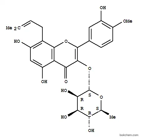 Molecular Structure of 164178-23-8 (4H-1-Benzopyran-4-one,3-[(6-deoxy-a-L-mannopyranosyl)oxy]-5,7-dihydroxy-2-(3-hydroxy-4-methoxyphenyl)-8-(3-methyl-2-buten-1-yl)-)