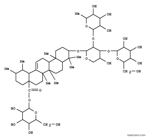 Molecular Structure of 164178-27-2 (Urs-12-en-28-oic acid,3-[(O-6-deoxy-a-L-mannopyranosyl-(1&reg;2)-O-[b-D-glucopyranosyl-(1&reg;3)]-a-L-arabinopyranosyl)oxy]-, b-D-glucopyranosyl ester, (3b)-)