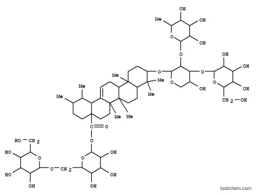 Molecular Structure of 164178-29-4 (Urs-12-en-28-oic acid,3-[(O-6-deoxy-a-L-mannopyranosyl-(1&reg;2)-O-[b-D-glucopyranosyl-(1&reg;3)]-a-L-arabinopyranosyl)oxy]-, 6-O-b-D-glucopyranosyl-b-D-glucopyranosyl ester, (3b)-)