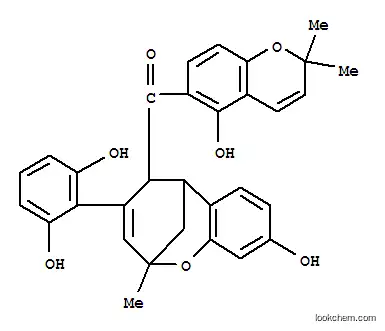 Molecular Structure of 164178-31-8 (Methanone,[(2R,5R,6S)-4-(2,6-dihydroxyphenyl)-5,6-dihydro-9-hydroxy-2-methyl-2,6-methano-2H-1-benzoxocin-5-yl](5-hydroxy-2,2-dimethyl-2H-1-benzopyran-6-yl)-,rel-(+)- (9CI))