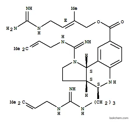 Molecular Structure of 164178-52-3 (1H-Pyrrolo[3,2-c]quinoline-8-carboxylicacid,2,3,3a,4,5,9b-hexahydro-1-[imino[(3-methyl-2-buten-1-yl)amino]methyl]-4-[3-[[imino[(3-methyl-2-buten-1-yl)amino]methyl]amino]propyl]-,(2E)-4-[(aminoiminomethyl)amino]-2-methyl-2-buten-1-yl ester, (3aS,4S,9bS)-)