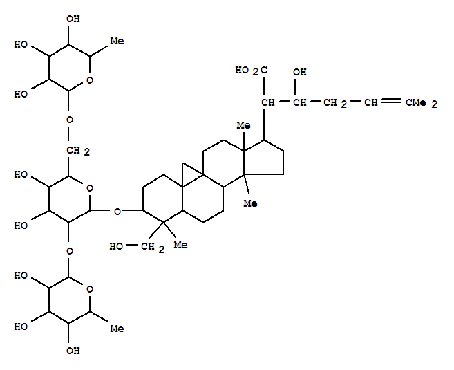 Molecular Structure of 164231-02-1 (9,19-Cyclolanost-24-en-21-oicacid, 3-[(O-6-deoxy-a-L-mannopyranosyl-(1®2)-O-[6-deoxy-a-L-mannopyranosyl-(1®6)]-b-D-glucopyranosyl)oxy]-22,28-dihydroxy-,(3b,4b)- (9CI))