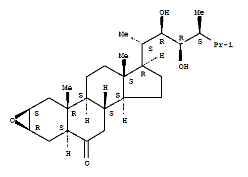 Molecular Structure of 164321-81-7 (Ergostan-6-one,2,3-epoxy-22,23-dihydroxy-, (2b,3b,5a,22R,23R,24S)- (9CI))