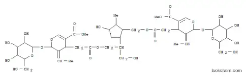 Molecular Structure of 164322-82-1 (2H-Pyran-4-acetic acid,3-ethylidene-2-(b-D-glucopyranosyloxy)-3,4-dihydro-5-(methoxycarbonyl)-,[(1S,2R,3R,5R)-5-[(1R)-2-[[[(2S,3E,4S)-3-ethylidene-2-(b-D-glucopyranosyloxy)-3,4-dihydro-5-(methoxycarbonyl)-2H-pyran-4-yl]acetyl]oxy]-1-(hydroxymethyl)ethyl]-3-hydroxy-2-methylcyclopentyl]methylester, (2S,3E,4S)- (9CI))