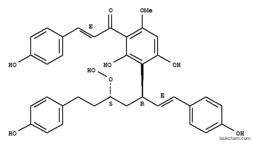 Molecular Structure of 164991-52-0 (2-Propen-1-one,1-[3-[(1R,3S)-3-hydroperoxy-5-(4-hydroxyphenyl)-1-[(1E)-2-(4-hydroxyphenyl)ethenyl]pentyl]-2,4-dihydroxy-6-methoxyphenyl]-3-(4-hydroxyphenyl)-,(2E)-)