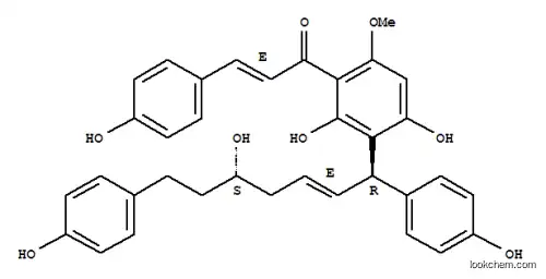 Molecular Structure of 164991-54-2 (2-Propen-1-one,1-[2,4-dihydroxy-3-[(1R,2E,5S)-5-hydroxy-1,7-bis(4-hydroxyphenyl)-2-hepten-1-yl]-6-methoxyphenyl]-3-(4-hydroxyphenyl)-,(2E)-)