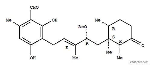 Molecular Structure of 165187-01-9 (Benzaldehyde,3-[(2E,4R)-4-(acetyloxy)-3-methyl-5-[(1S,2R,6R)-1,2,6-trimethyl-3-oxocyclohexyl]-2-penten-1-yl]-2,4-dihydroxy-6-methyl-)