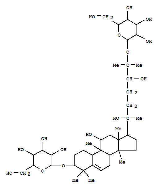 Molecular Structure of 165338-23-8 (b-D-Glucopyranoside, (3b,9b,10a,11a)-11,20,24-trihydroxy-9-methyl-19-norlanost-5-ene-3,25-diyl bis- (9CI))