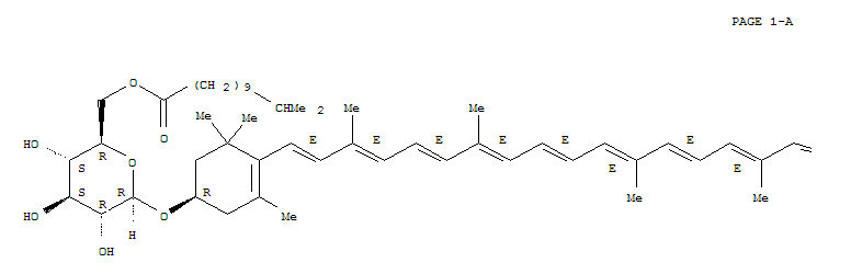 Molecular Structure of 165525-71-3 (b,b-Carotene, 3,3'-bis[[6-O-(11-methyl-1-oxododecyl)-b-D-glucopyranosyl]oxy]-,(3R,3'R)- (9CI))
